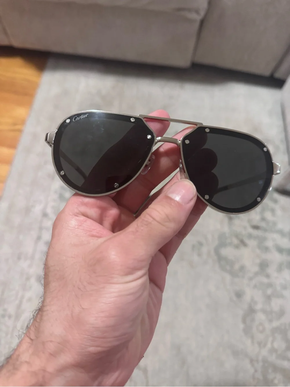 Cartier Aviator Sunglasses - Silver Frame with Black Lenses used in